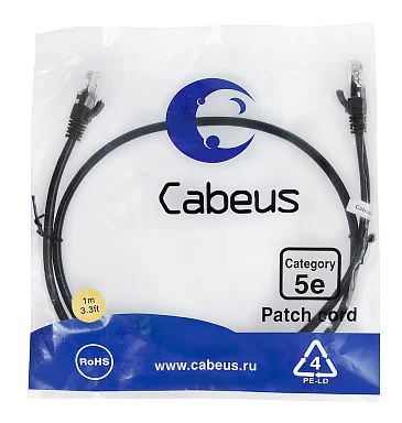 Патч-корд Cabeus PC-UTP-RJ45-Cat.5e-1m-BK-LSZH (9537c)