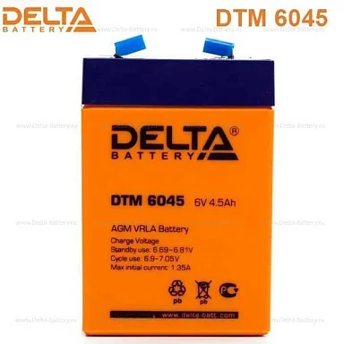 Аккумулятор Delta DTM 6045 AGM (6 В / 4,5 Ач)