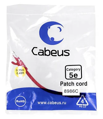 Патч-корд Cabeus PC-UTP-RJ45-Cat.5e-0.15m-RD (8986c)