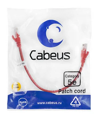 Патч-корд Cabeus PC-UTP-RJ45-Cat.5e-0.3m-RD-LSZH (9511c)