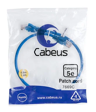 Патч-корд Cabeus PC-UTP-RJ45-Cat.5e-0.5m-BL (7669c)