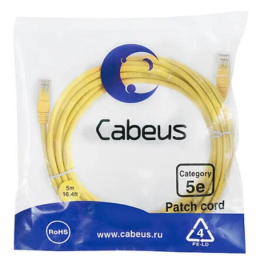 Патч-корд Cabeus PC-UTP-RJ45-Cat.5e-5m-YL-LSZH (9501c)